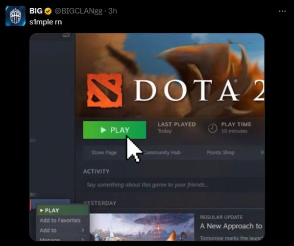 BIG потроллила Симпла картинкой с Дотой после поражения